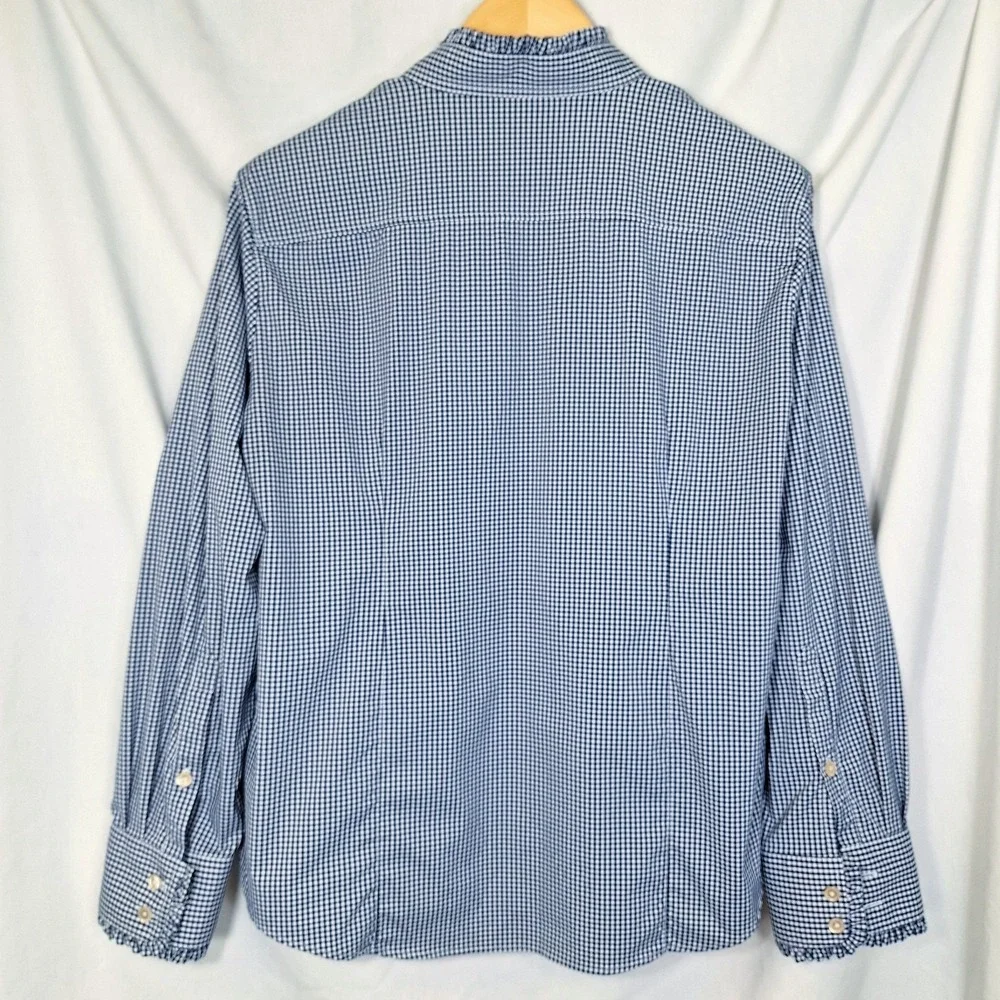 Xavier Musketeers Peter Millar XL Blouse Blue Check Gingham No Iron X Logo Ruffl - Picture 3 of 9